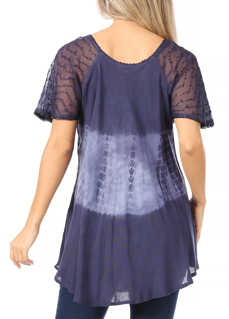 Sakkas Parisa Casual Summer Short Sleeve Top Blouse with Corset and Embroidery - Buy One Get One
