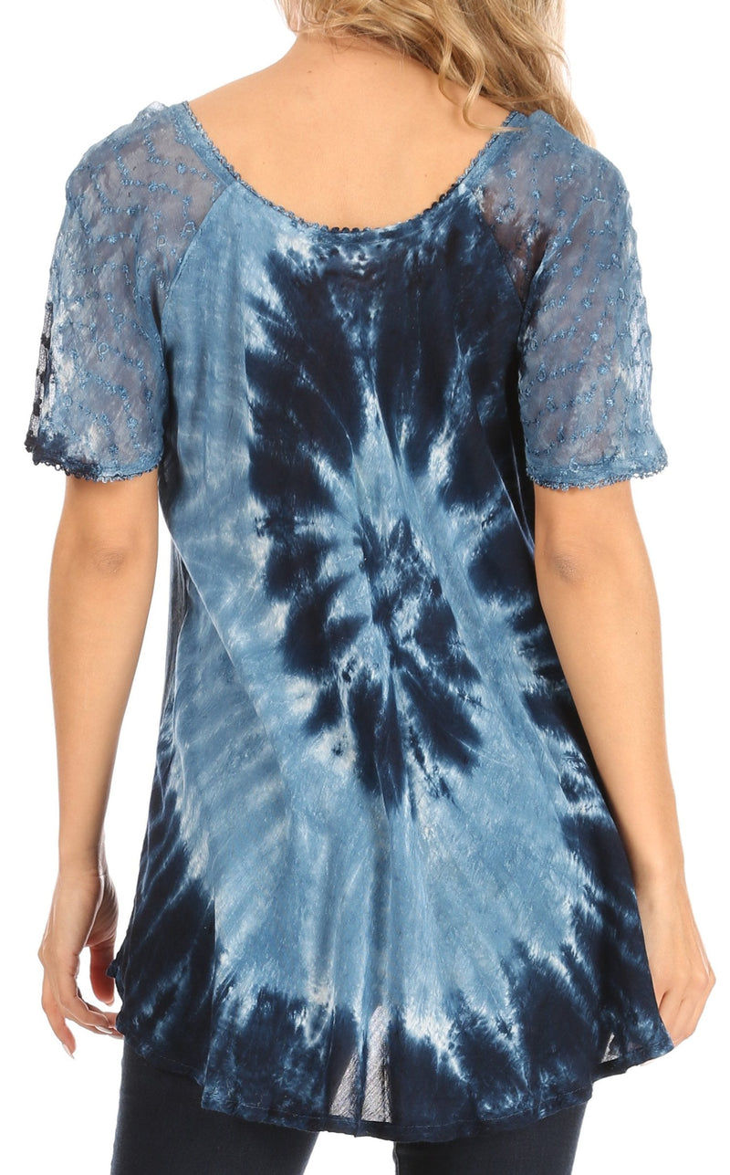 Sakkas Petra Women's Casual Loose Flared Corset Short Sleeve Lace Blouse Top Tunic - Buy One Get One Free