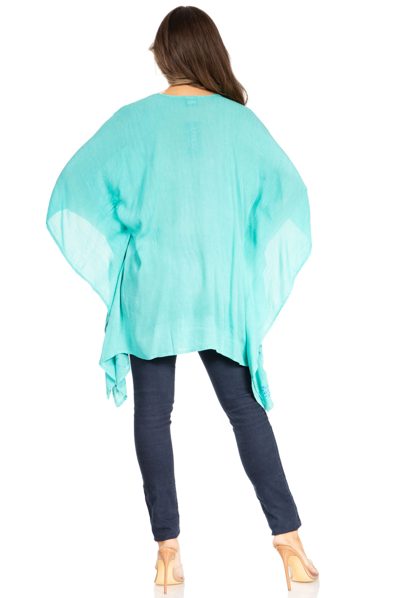 Sakkas Adalwin Third Tie Dye Desert Sun Circle Ponch Tunic Top Blouse W/Embroidery