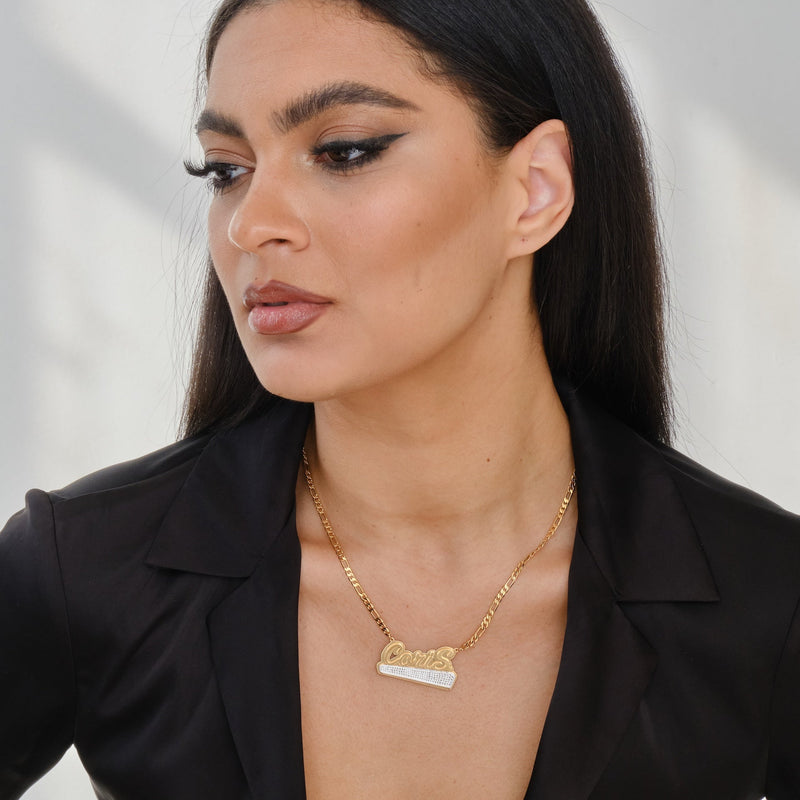 Double Plated Beaded Bar Name Necklace