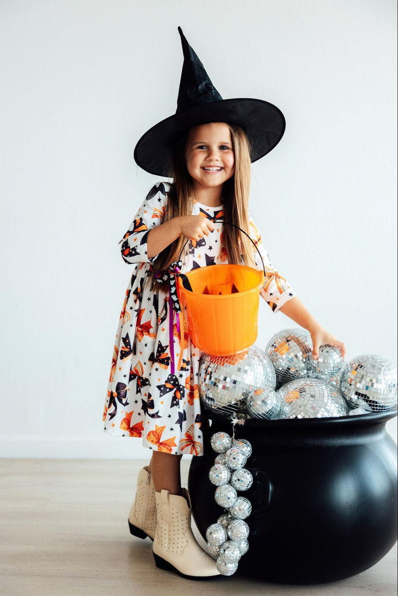 Trick or Twirl 3/4 Sleeve Pocket Twirl Dress