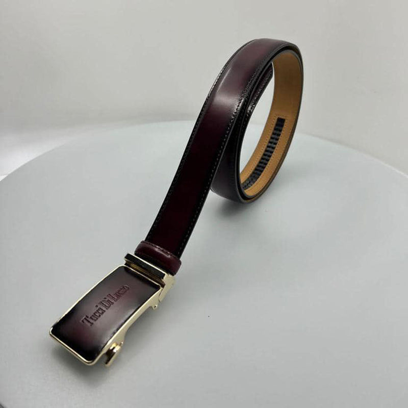 Burgundy Italian Leather Ratchet Belt for Men – Handmade Luxury Smart Belt