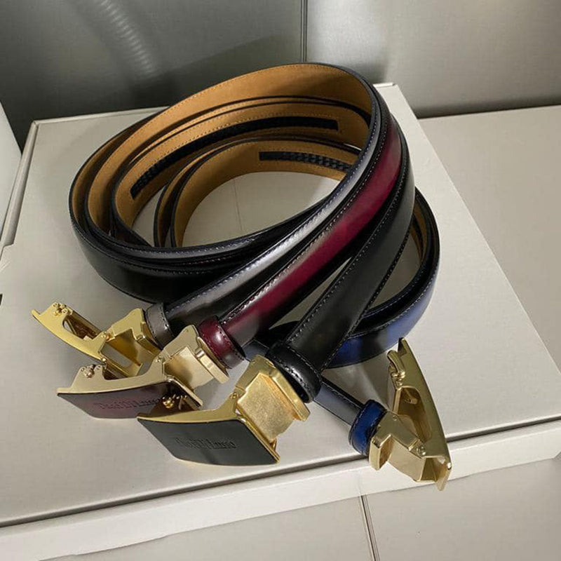 Burgundy Italian Leather Ratchet Belt for Men – Handmade Luxury Smart Belt