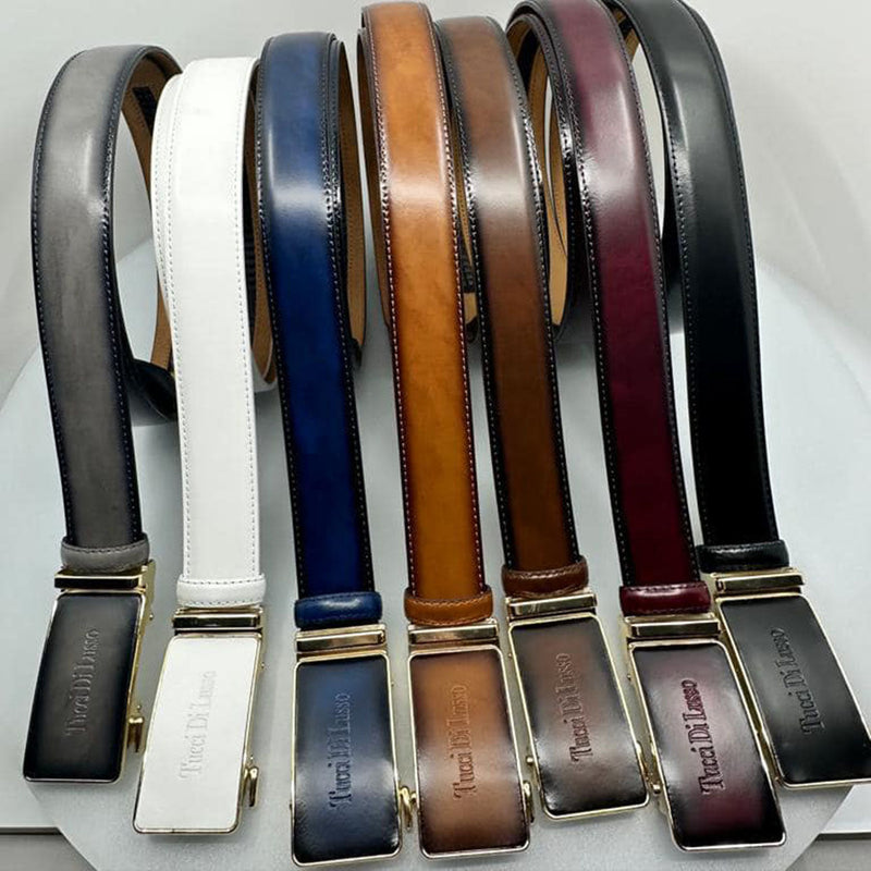 Burgundy Italian Leather Ratchet Belt for Men – Handmade Luxury Smart Belt