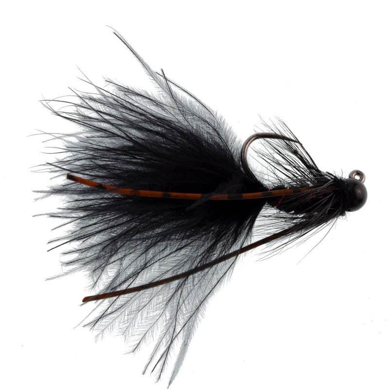 Tungsten Bead Tactical Black Mini Bugger Euro Nymph Fly - 6 Flies Size 8