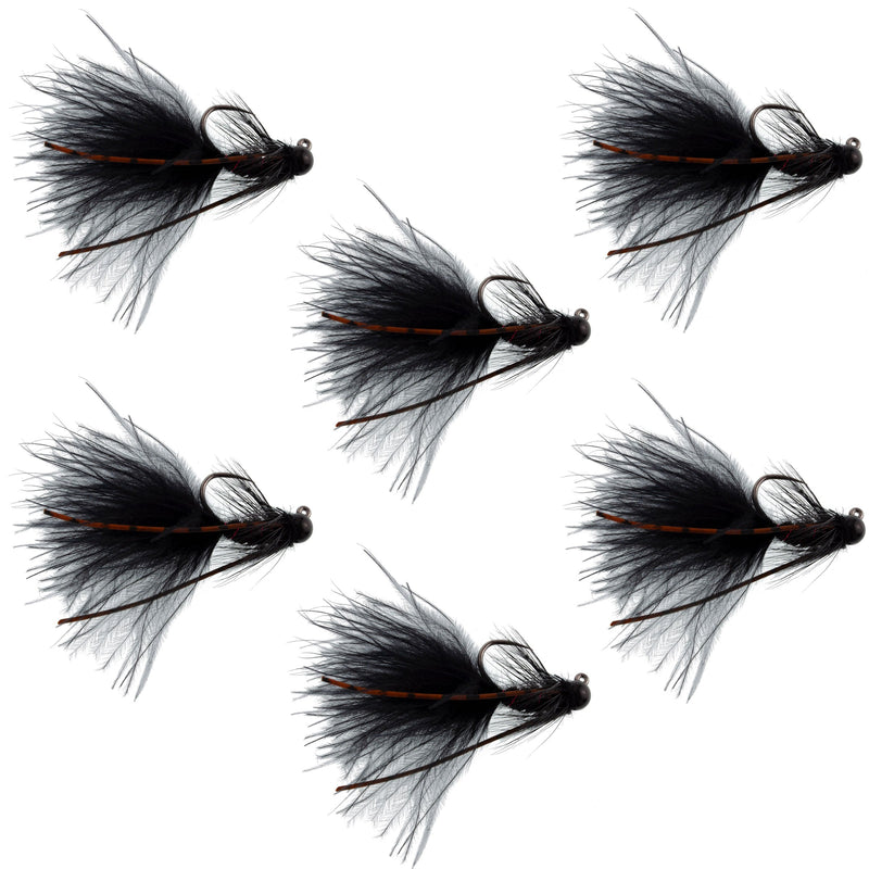 Tungsten Bead Tactical Black Mini Bugger Euro Nymph Fly - 6 Flies Size 8