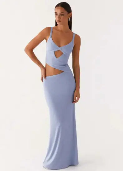 Hollow Stitch Irregular Solid Color Dress