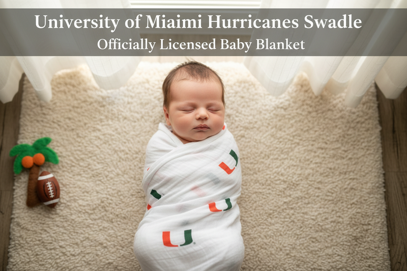 University of Miami Hurricanes Muslin Swaddle Blanket – Soft Breathable 47x47 Baby Blanket – Officially Licensed The U Newborn Gift