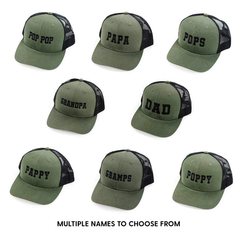 Father's Day Hat - Multiple Name & Color Options - Snapback Hat w/ Black Thread