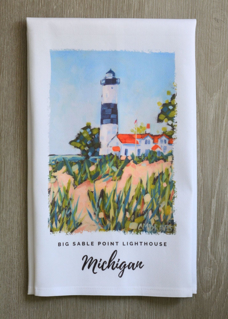 Dish Towel - "Big Sable Point Lighthouse - Ludington Michigan Kitchen Towel"