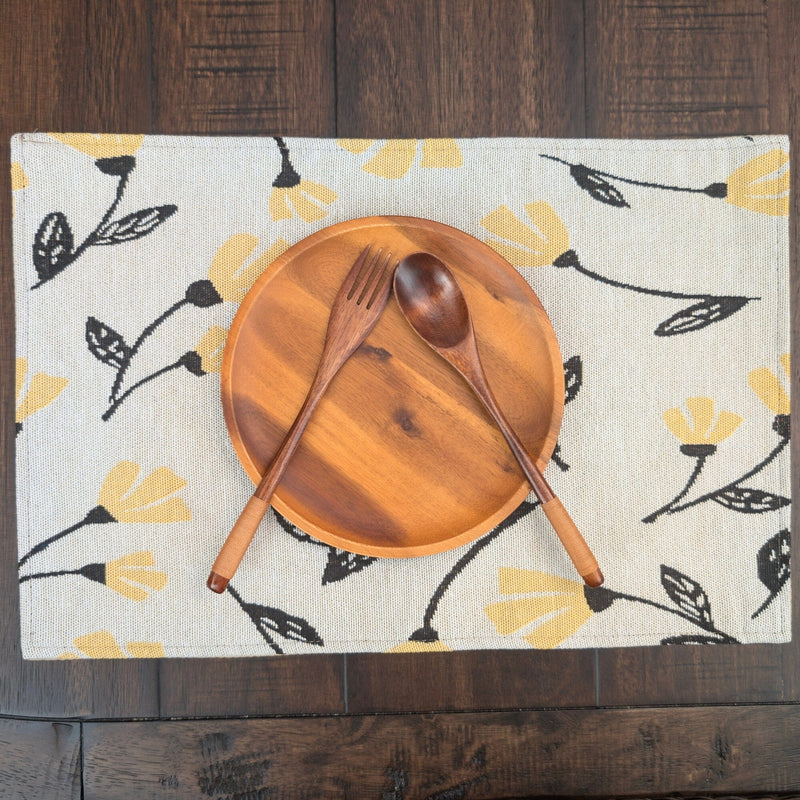 DaDa Bedding Set of 4-Pieces Sunshine Yellow Fleur Spring Tapestry Dining Table Placemats 13” x 19” (18112)