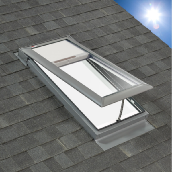 VELUX Manual Venting Deck Mount Skylight - White Solar Powered Shade