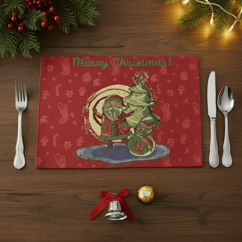 DaDa Bedding Set of 4-Pieces Red Santa Claus Christmas Tapestry Placemats 13” x 19” (17615)