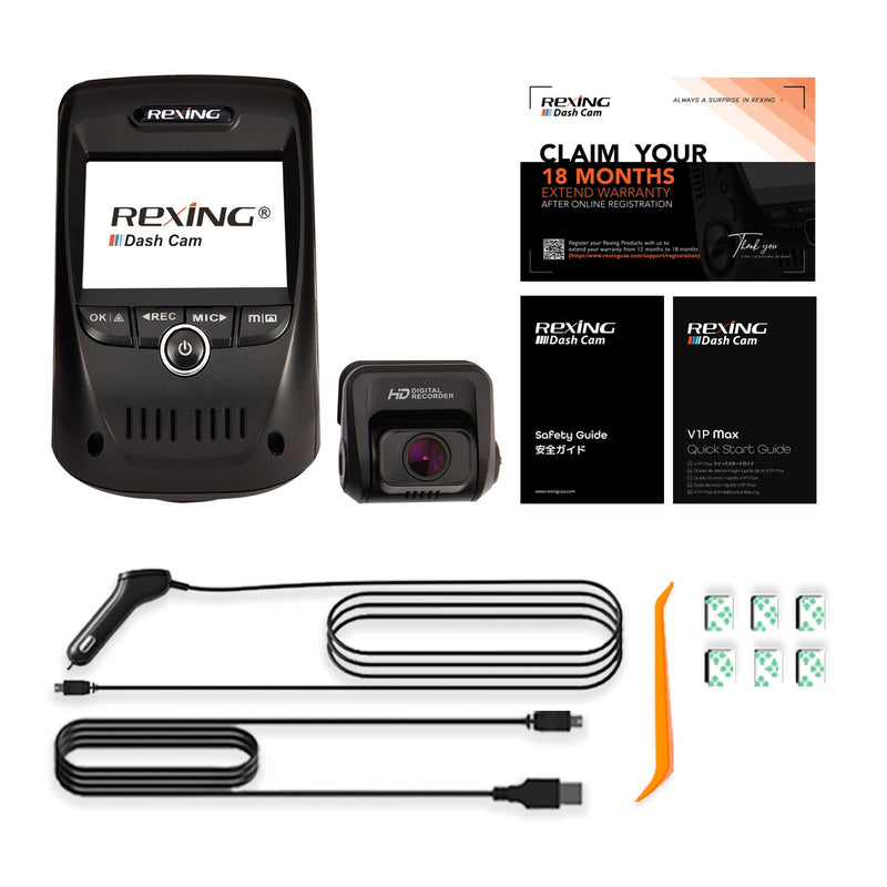 Rexing V1P Max 4K UHD Dual Channel Dash Cam 4K 3840×2160 Front + 1080p Rear with Wi-Fi and GPS