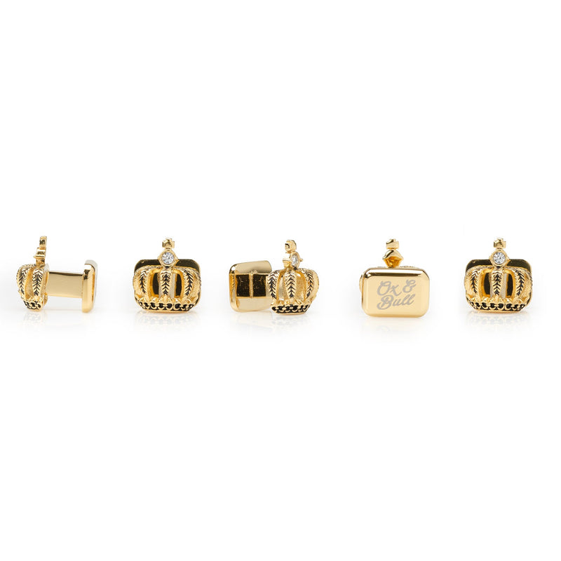 VDP 3D Crown Gold Crystal Stud Set
