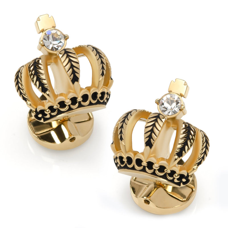 VDP 3D Crown Gold Crystal Stud Set