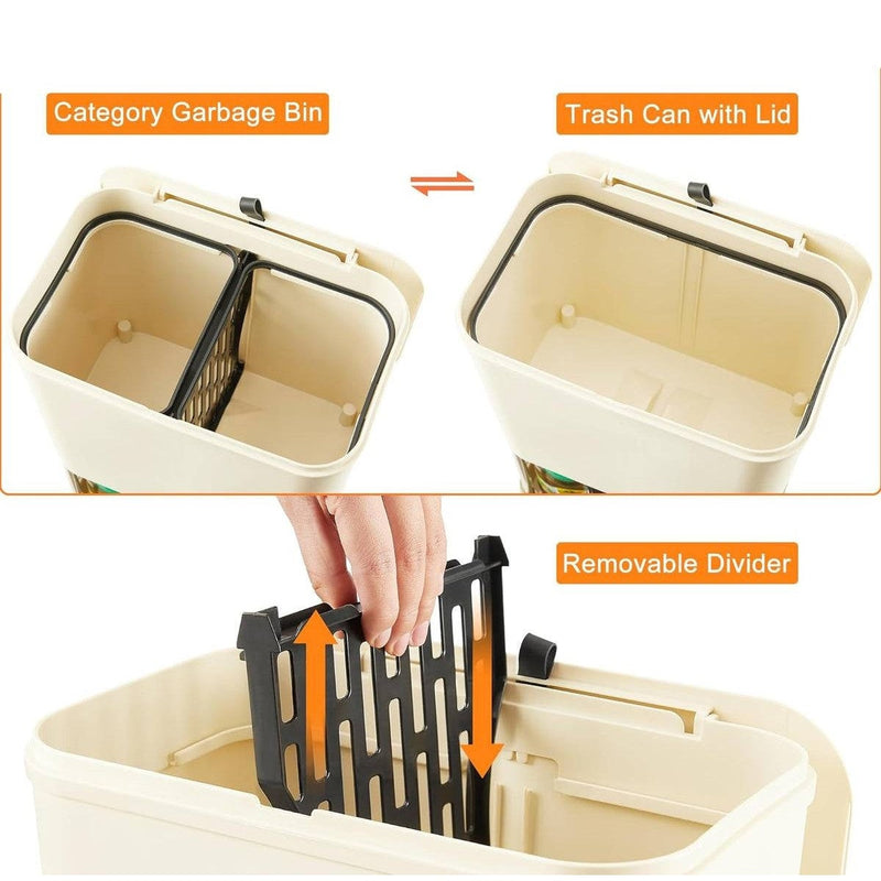 5 Gallon Mobile Elevated Kitchen Trash Can with Lid in Cream with Wheels