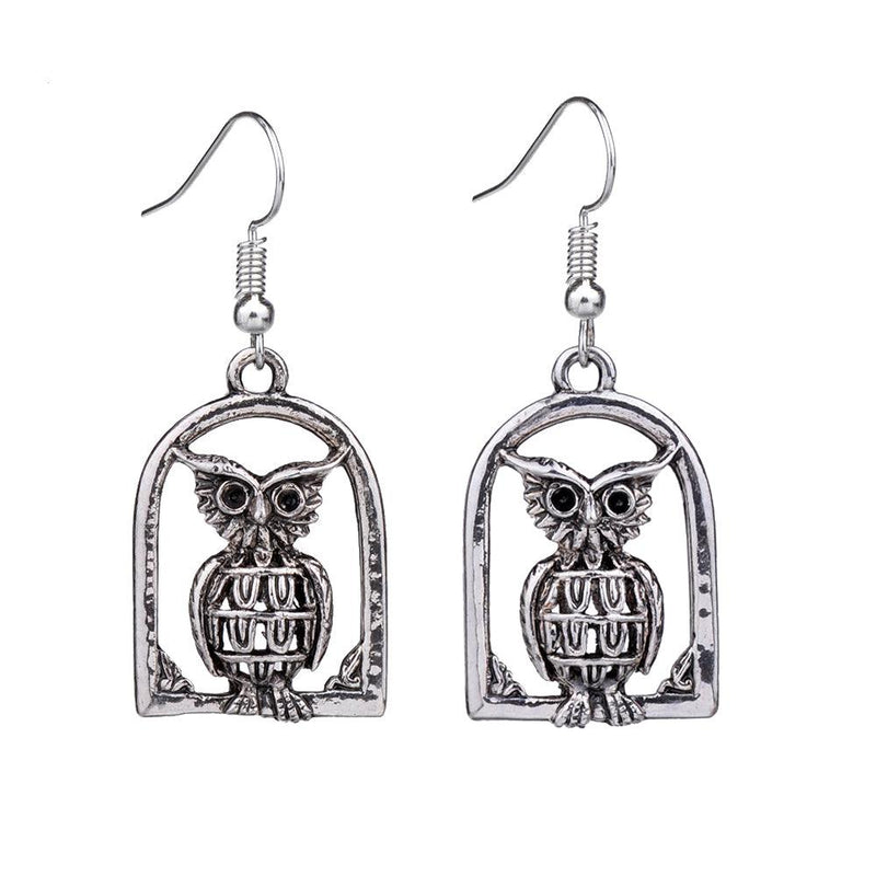 Vintage Owl Drop Dangle Retro Earrings-Owl Vintage Earrings