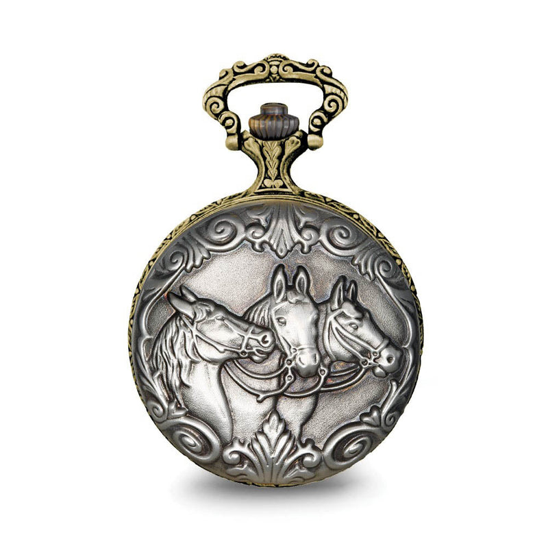 Charles Hubert 2-tone Antique Finish 3 Horses Pocket Watch