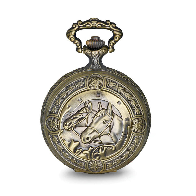 Charles Hubert Antique Gold Finish 2 Horses Pocket Watch