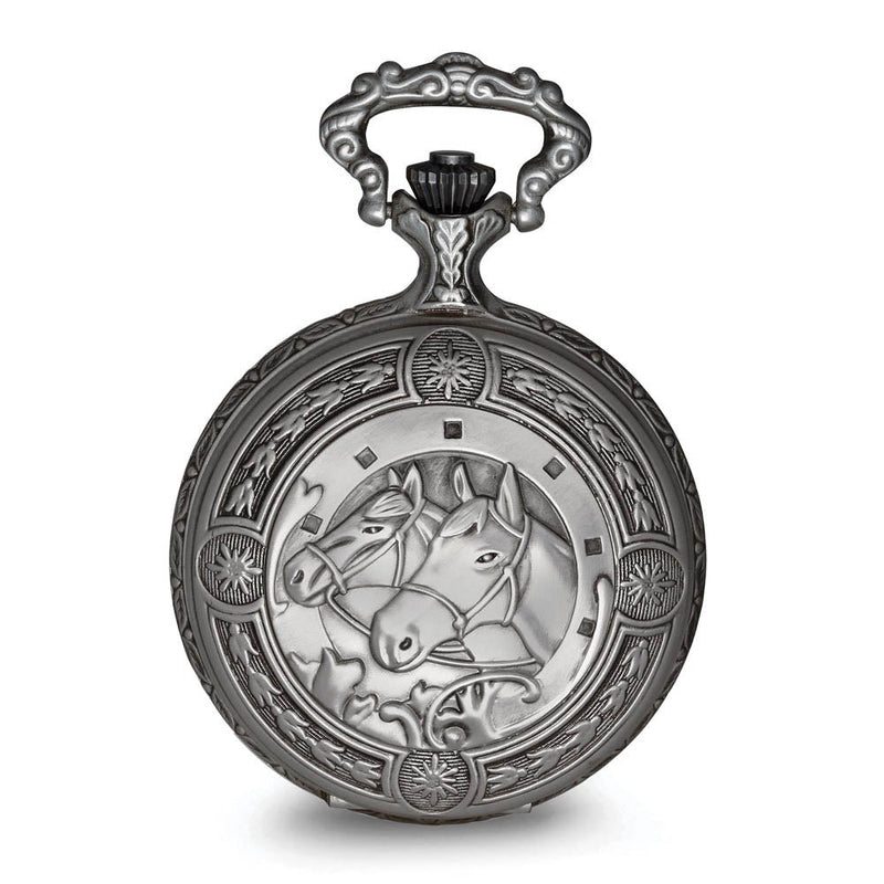Charles Hubert Antique Chrome Finish 2 Horses Pocket Watch