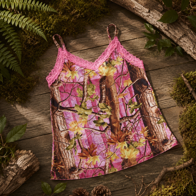 Women's Pink Camo Stretch Camisole - PinkWoods Hunting Tank Top - Wilderness Dreams