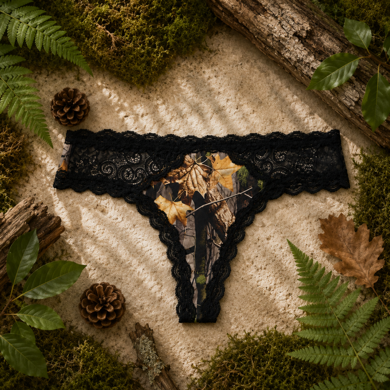 Women's Camo Lace Thong - WoodLand Hunting Underwear - Wilderness Dreams