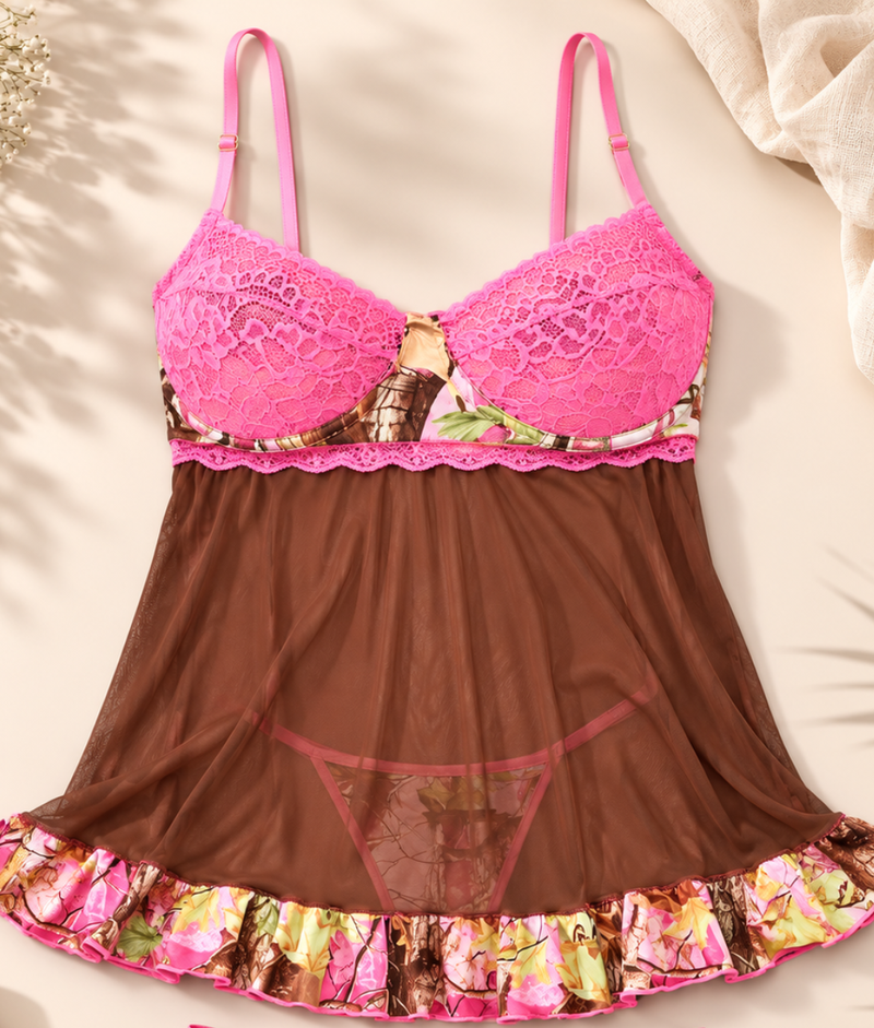 Women's Pink Camo Babydoll Lingerie - PinkWoods Hunting Nightwear - Wilderness Dreams