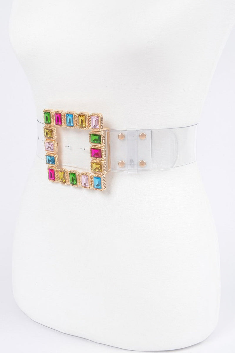 Women's Stone Buckle Faux Leather Belt