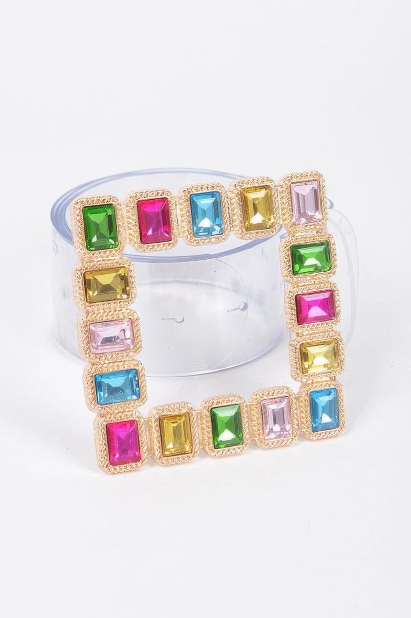 Women's Stone Buckle Faux Leather Belt