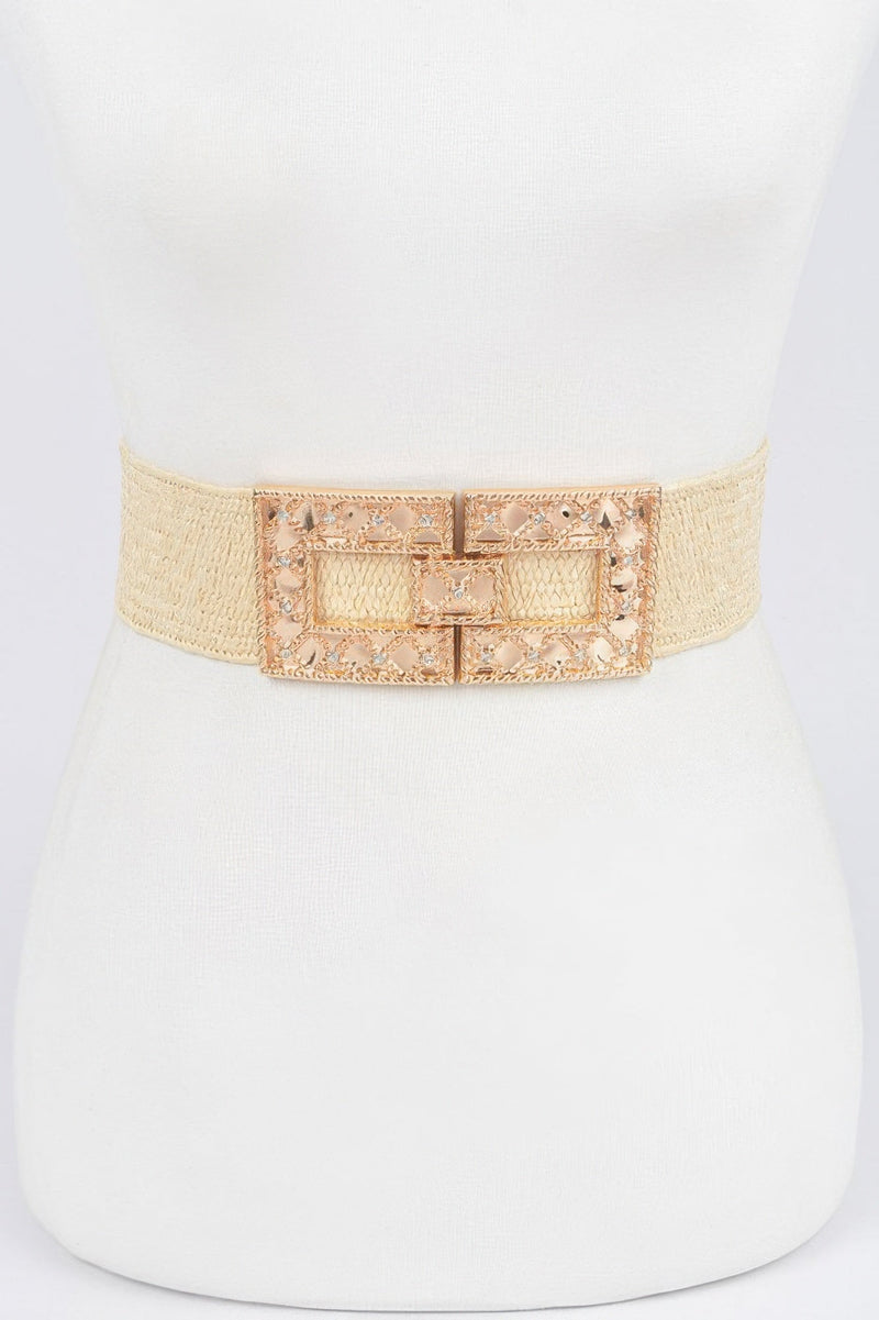Rhinestone Buckle Stretch Straw Belt