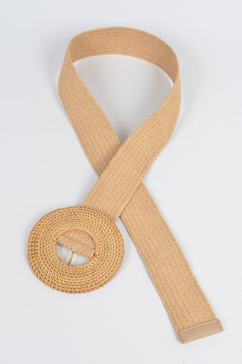 Oversize Weaved Bamboo Buckle Elatic Belt