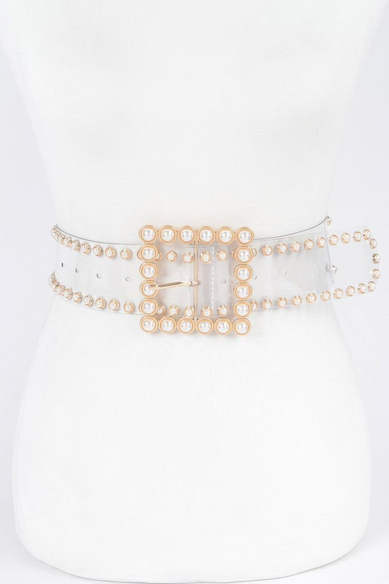 Pearl Buckle Clear Belt W/stones