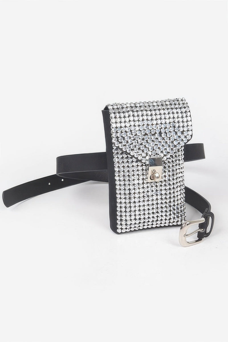 Shinny Acrylic Stone Plus Size Belt Bag W/chain