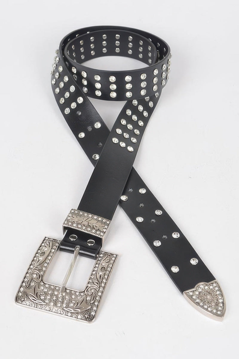 Rhinestone Buckle Metallic Plus Size Belt W/chain