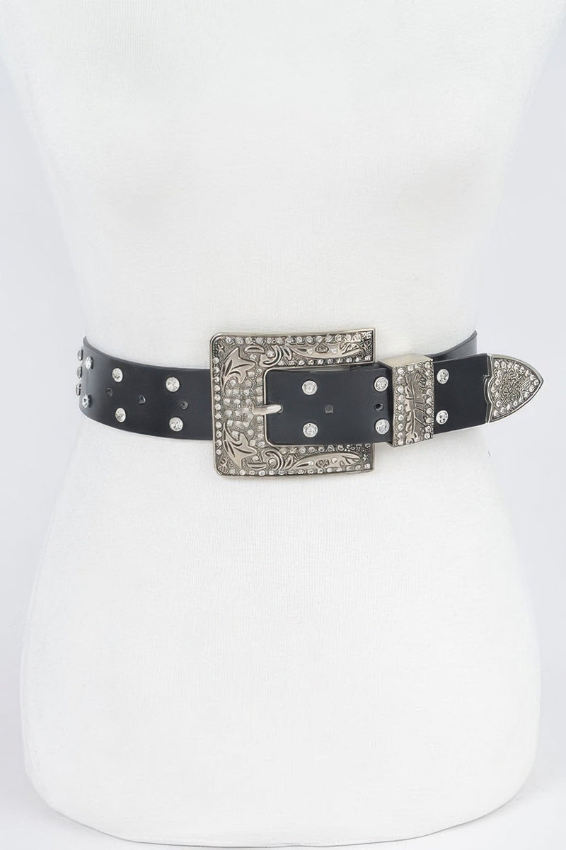 Rhinestone Buckle Metallic Plus Size Belt W/chain