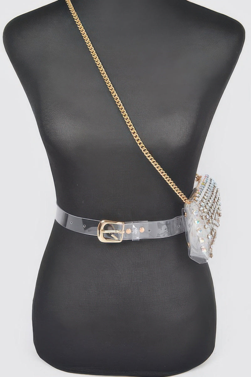 Rhinestone Clear Plus Size Belt Bag W/chain