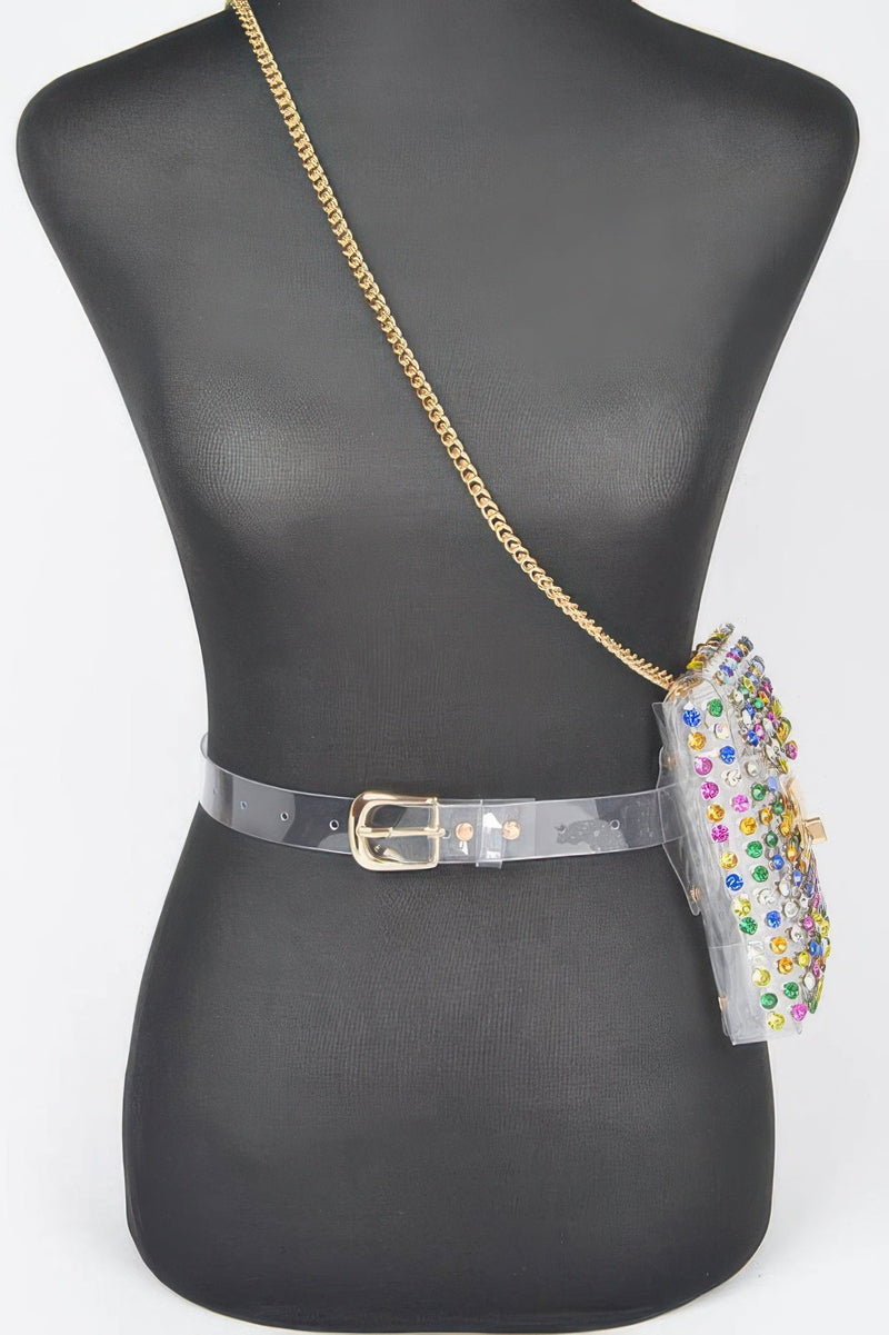 Rhinestone Clear Plus Size Belt Bag W/chain