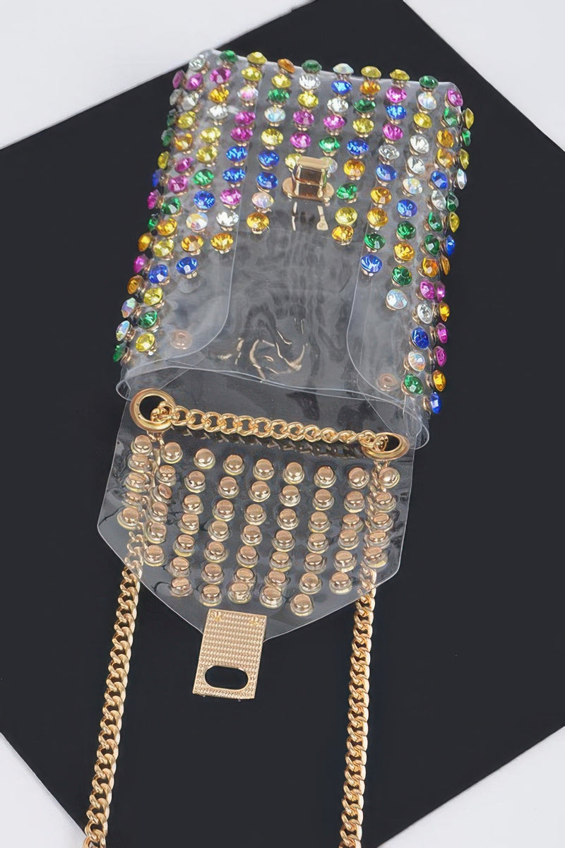 Rhinestone Clear Plus Size Belt Bag W/chain