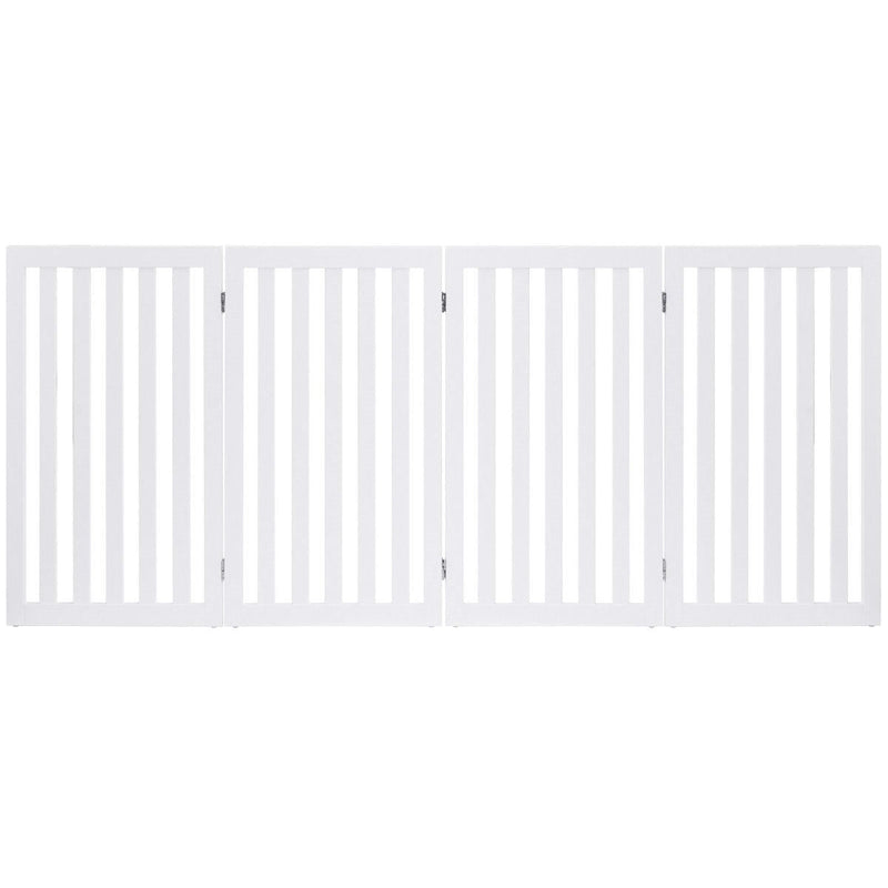 Folding 4-Panel Dog Gate Pet Fence in White Wood Finish