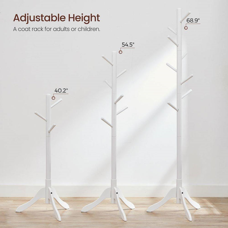 Modern Solid Wood Coat Rack in White Finish with 8 Hooks