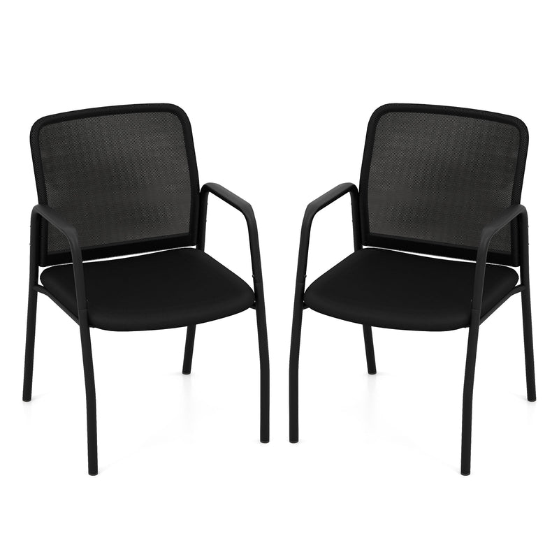 Waiting Room Chair Set of 2 Office Guest Chairs with Ergonomic Mesh Backrest-Black