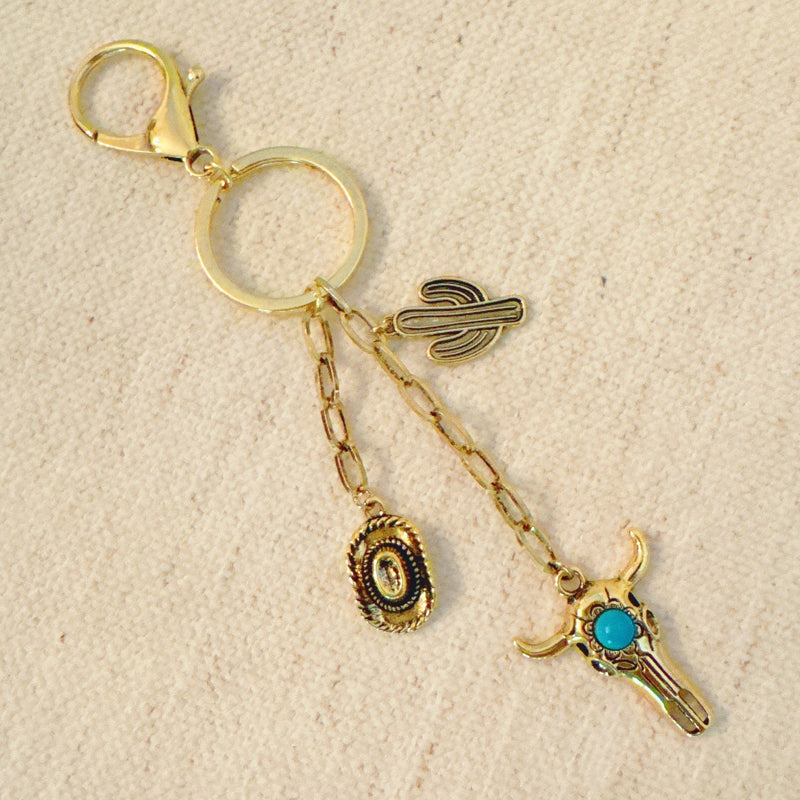 Western Rodeo Bag Charm – Bull Skull & Cactus