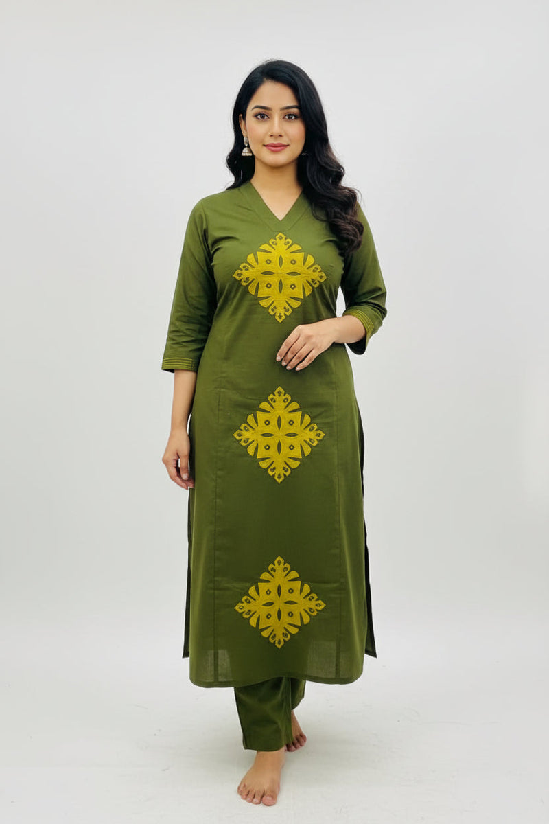 Designer Dhabu Cotton A-Line Kurti with Mirror Work & Palazzo Pants