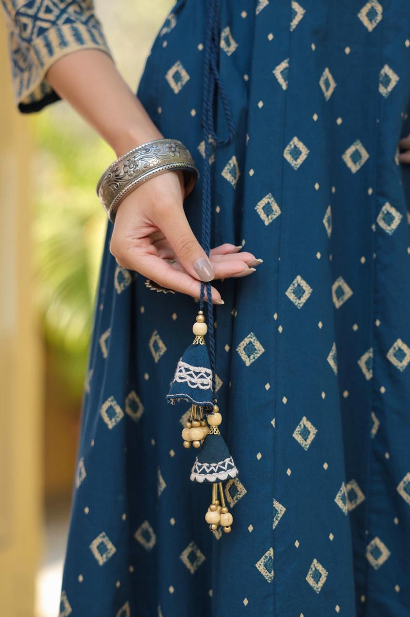 Block-Print Indian Flare Anarkali Ethic Cotton Suit