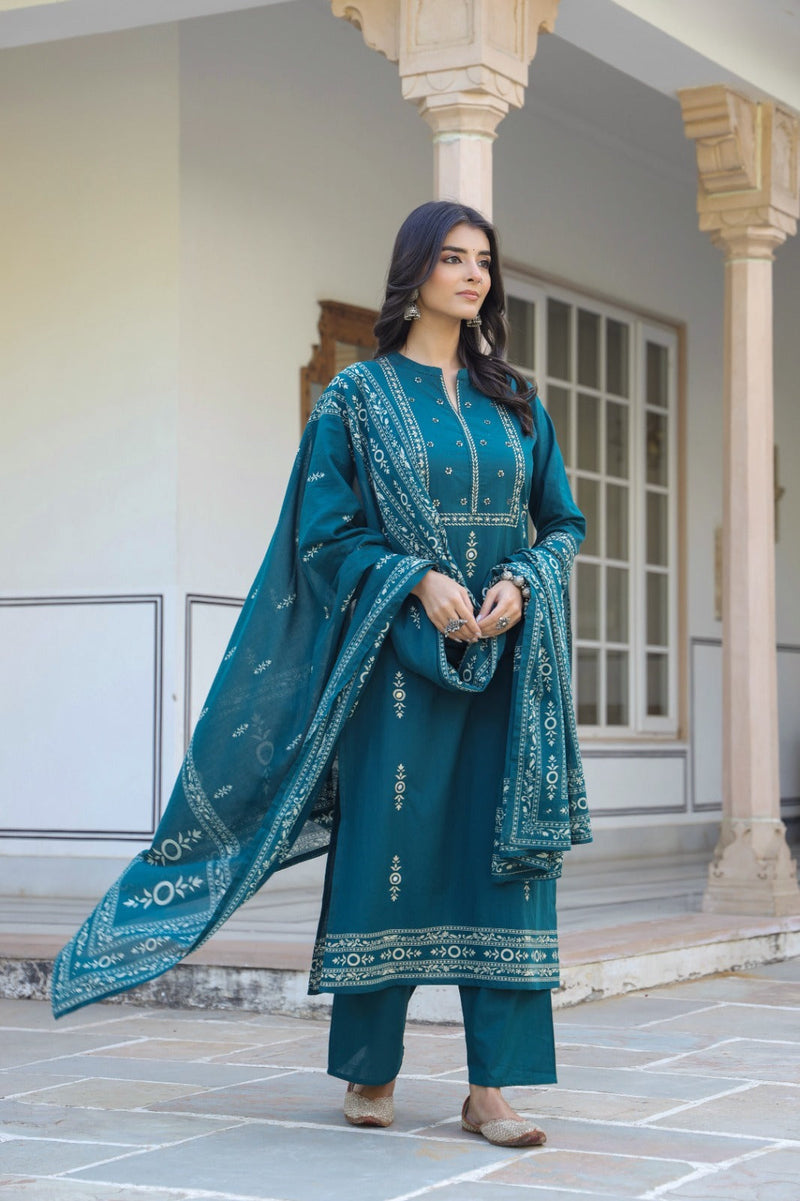Elegant Dark Teal Ethnic Suit – Traditional Indian Wear for Women
