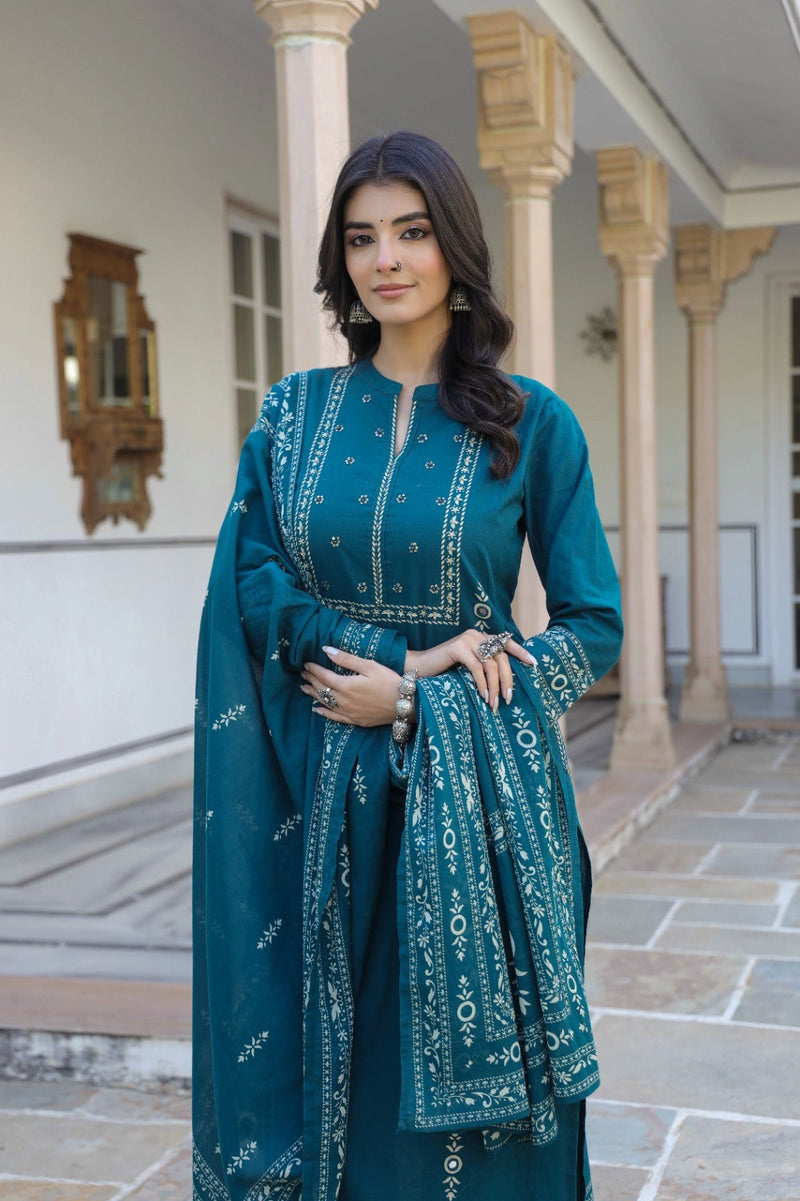 Elegant Dark Teal Ethnic Suit – Traditional Indian Wear for Women