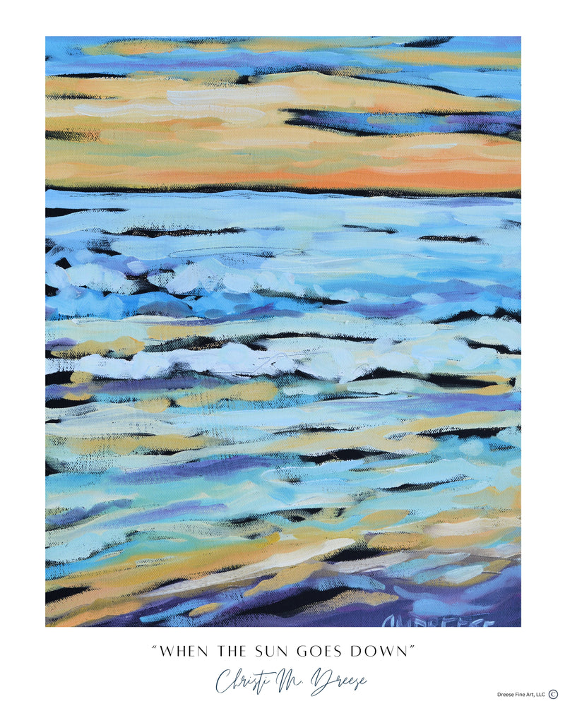 When the Sun Goes Down Print on Paper, Wood Panel Wall Art Home Decor Art Prints Sunset Art Print Pastel Sunset Lake Art Print Artist Christi Dreese
