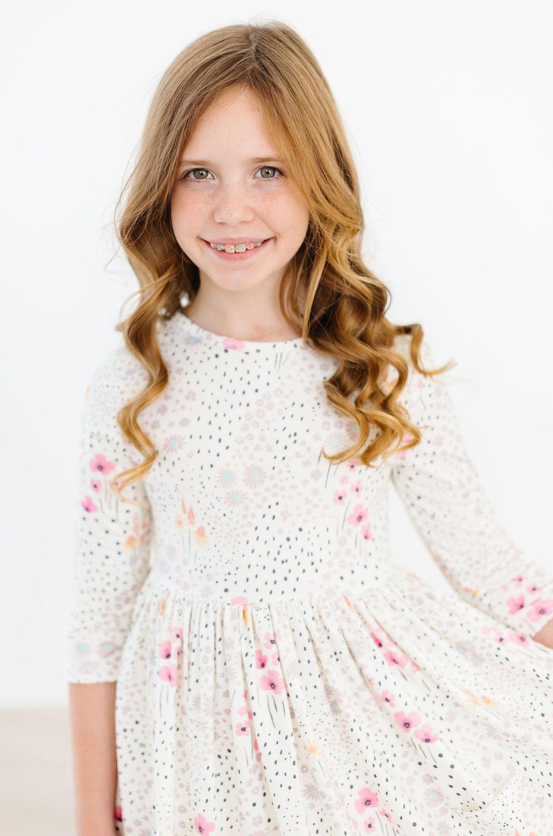 SALE Whimsical Wildflowers 3/4 Sleeve Pocket Twirl Dress