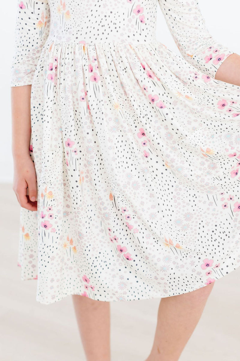 SALE Whimsical Wildflowers 3/4 Sleeve Pocket Twirl Dress